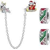 Doyafer 925 Sterling Silver Christmas Round Clips Charms Safety Chain Set Christmas Clip Bead Chain Charms For Bracelets Women Beads Friends family