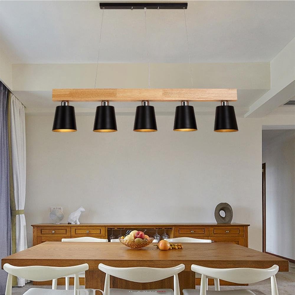 Personalized Creative seesung Restaurant Chandelier Five Heads Wooden Art Simple Modern Study Room Living Room Lights LED Lights Bar Northern Europe Meals Chandeliers Black [Energy Class A++]