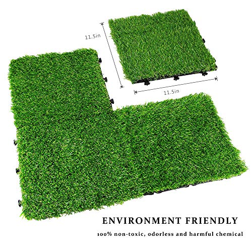 ZEGNEER Interlocking Artificial Grass Tiles 12''x12'' (9 PCS), Outdoor