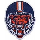 Angry Bear Football Helmet Patch - Fierce Mascot Embroidered Iron-On/Sew-On Badge - Navy Blue &amp; Orange - by Gridiron Patches