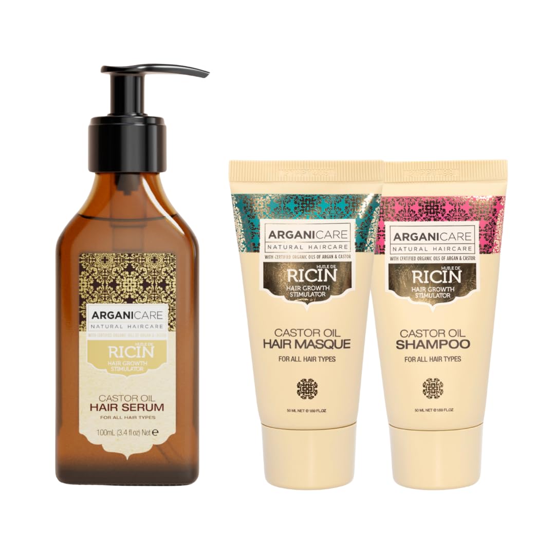 ARGANICARE | Ricin range | Protective Serum 100 ml + Shampoo 50 ml + Mask 50 ml | With organic castor oil | Hair care | Feed | Reinforce | Moisturises | All hair types