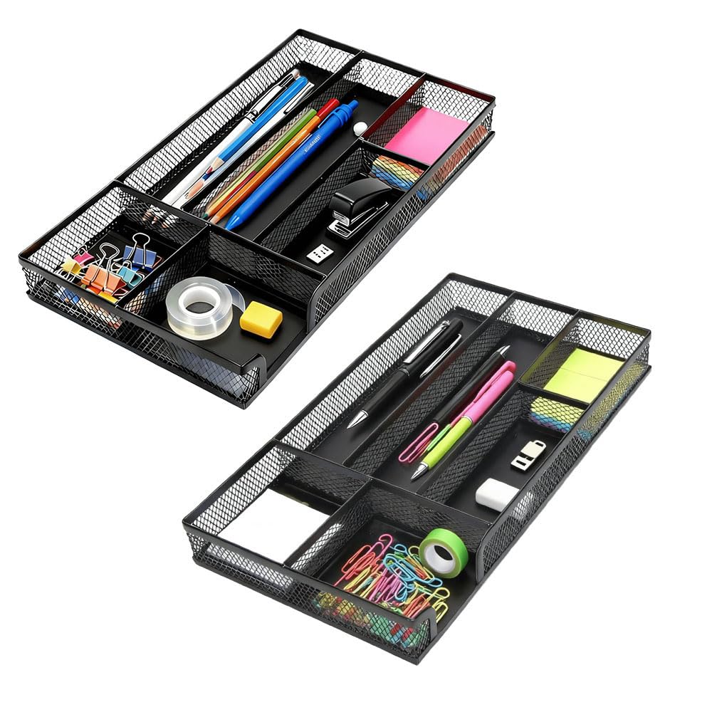 Photo 1 of 2 Pack Desk Drawer Organizer, Small Metal Mesh Desk Organizer Tray, Pen Pencil Drawer Organizer for Office Supplies, Desktop, Makeup, Vanity