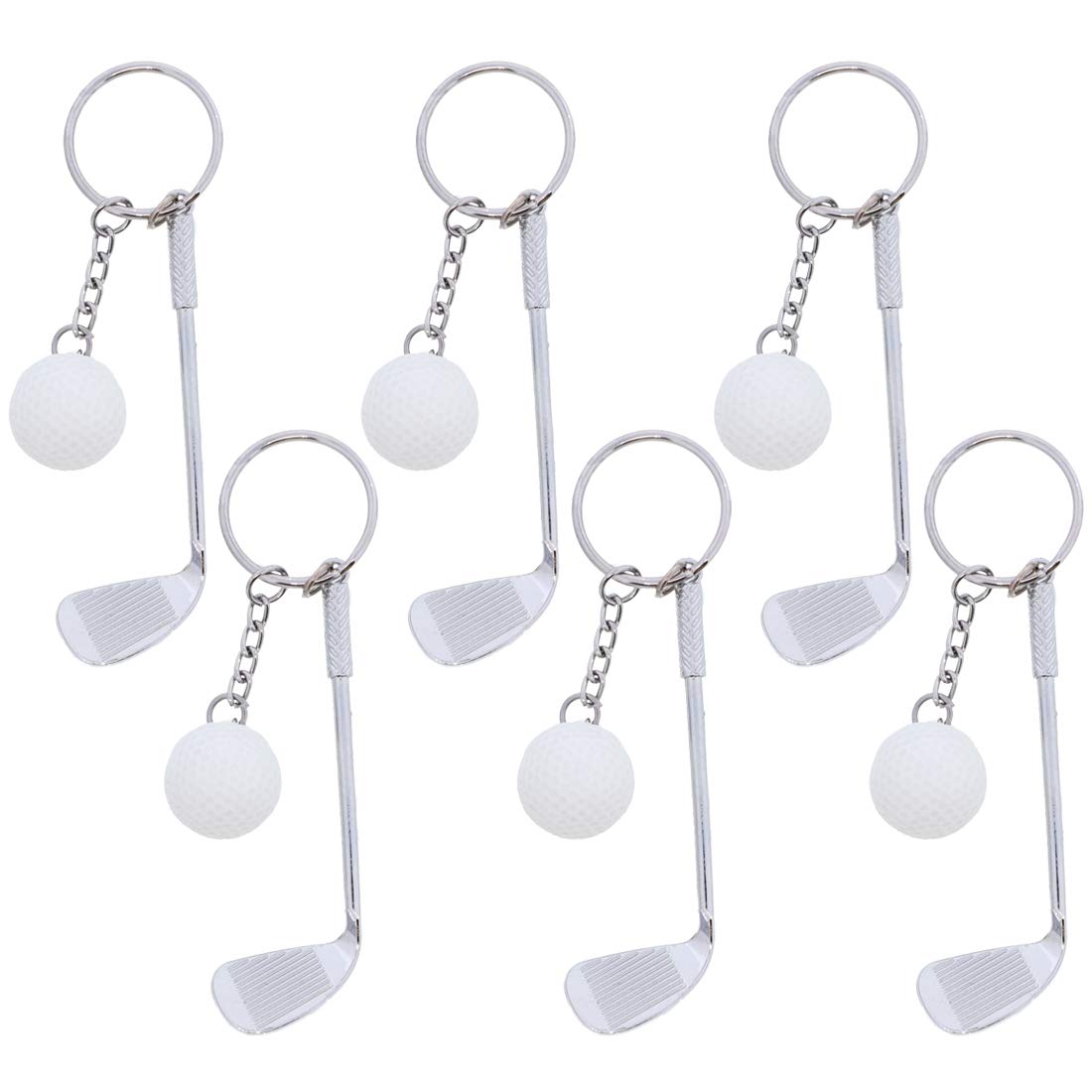 Golf Club Ball Keychain Backpack Charm Sports Lover Set of 6 White
