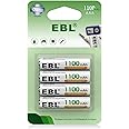 EBL AAA Rechargeable Batteries (4 Counts) 1100mAh Pre-Charged Triple A NiMH Battery with Retail Package