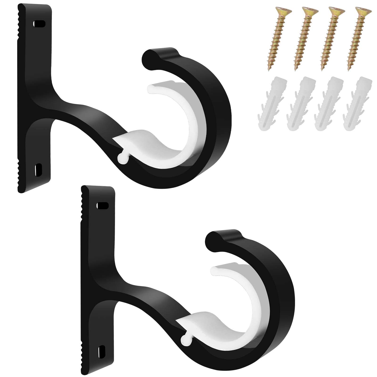 Nramwell 2-Pc Adjustable Curtain Bracket - 20-28mm Aluminum Alloy Hanging Rod Hooks With Screws (Black)