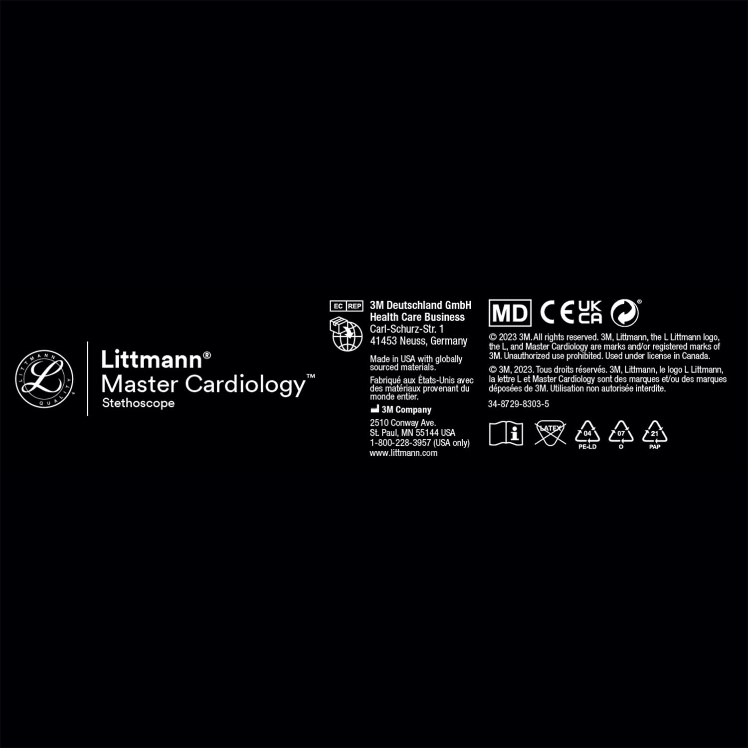 3M Littmann Master Cardiology Stethoscope, 2161, Stainless Steel Black-Finish Chestpiece, 27