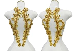 ARTISTRYXB Handmade Beaded Crystal Patches with Rhinestone Applique Designs for Prom Formal Dress 1pair/Bag (Gold)