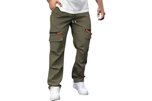 Cargo Pants for Men Casual Relaxed Fit Travel Pants Elastic Waist Straight Leg Hiking Pant Workout Trouser with Pockets