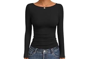 Ekouaer Women Boat Neck Tops Long Sleeve Shirts Fall Fashion Outfits Basic Thermal Underscrubs