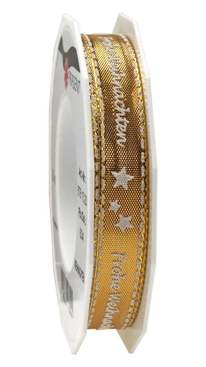 Präsent - Weihnachten Printed Ribbon Gold 20-m-Roll 15 mm width