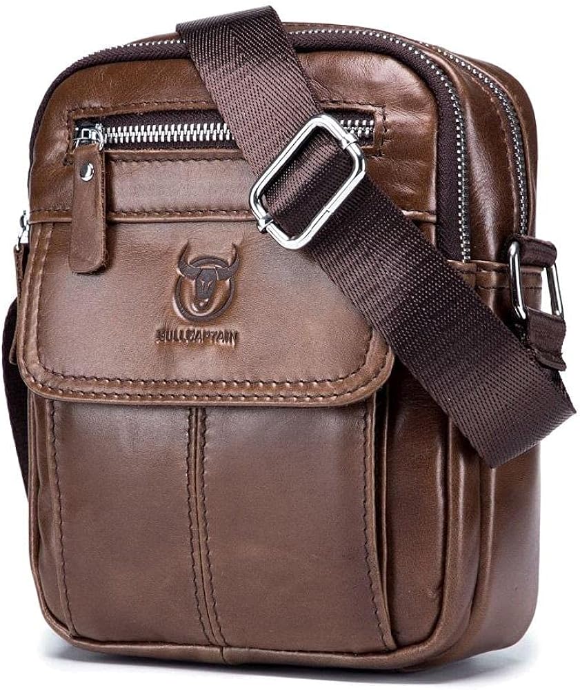 Bolso Bandolera De Cuero Genuino Para Hombre VARLIVOO - Estilo Retro, Marrón, 17x30.5 Cm