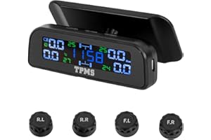 YOUNGFLY Tire Pressure Monitoring System, External Tpms Tire Pressure Monitor System with Solar Charge, Real-Time Pressure Temperature Safety Alarm LCD Color Display with 4 Sensors & 6 Alarm Modes