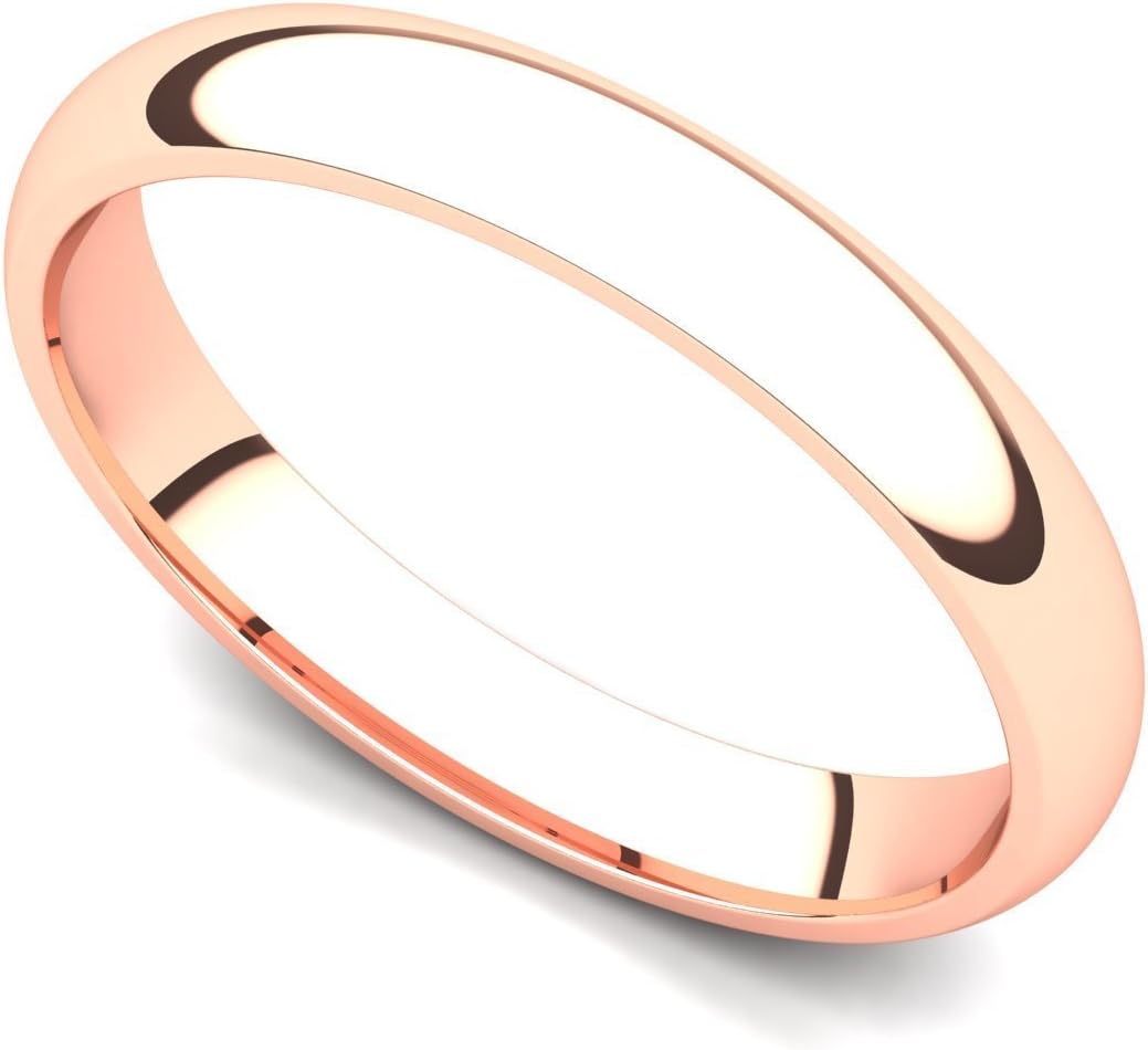 Juno Jewelry 18k Rose Gold 3mm Classic Plain Comfort Fit Wedding Band Ring