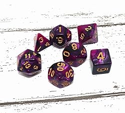 CREEBUY 7Pcs DND Dice Set Black Purple RPG