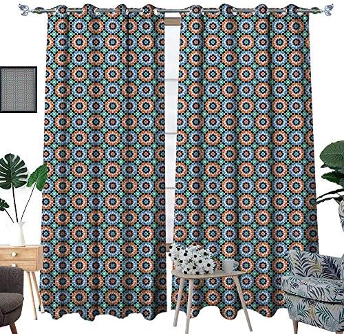homehot Moroccan Patterned Drape for Glass Door Mosaic Circular Pattern Arrow Shapes Marrakech Inspired Design Abstract Motifs Waterproof Window Curtain Multicolor