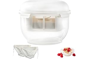 1.7 QT Greek Yogurt Strainer | Detachable Spring-Loaded Pressure Plate for Rapid 15-Min Whey Drainage | Fine-Mesh Nylon Strai