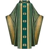 AwwwCos Catholic Priests Celebrant Church Vestments Cosplay Costume Clergy Elegance Chasuble Mass Round Collar Robe Cloak
