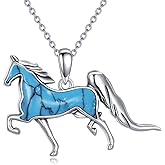 POPLYKE Turquoise Horse Necklace 925 Sterling Silver Horse Pendant Jewelry Animal Necklace Gifts for Women