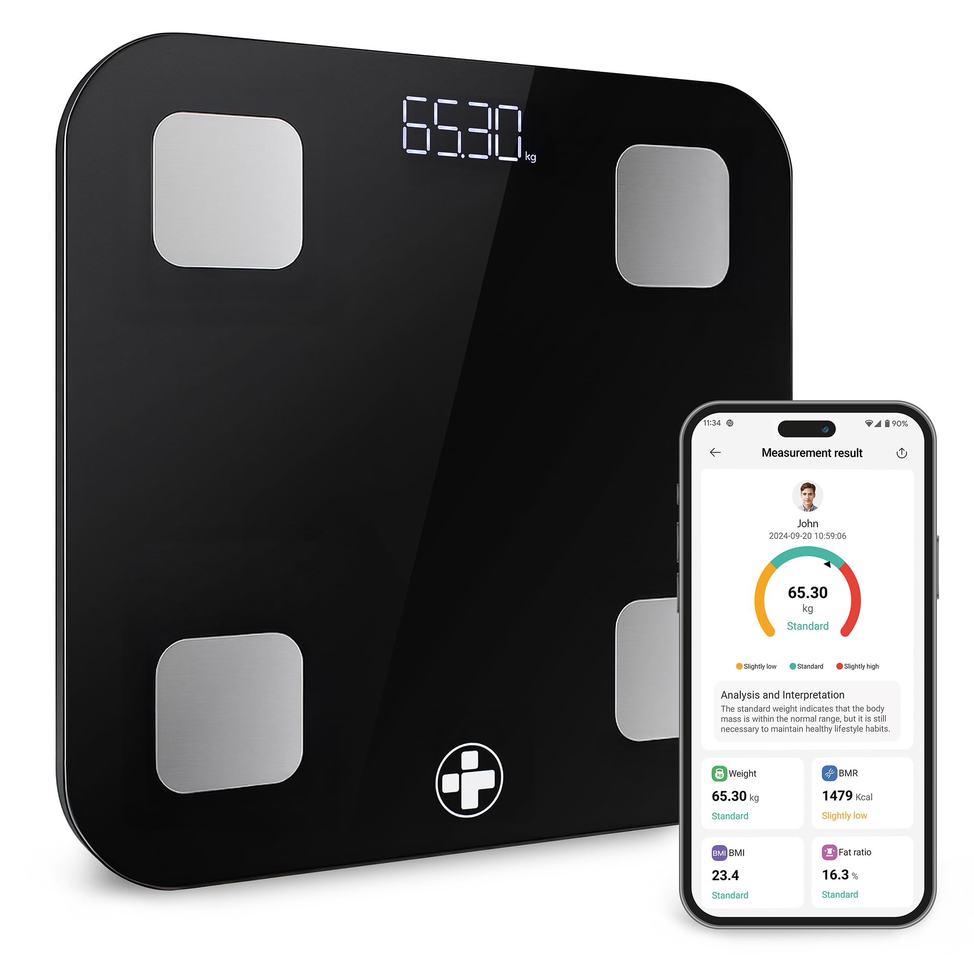 Reliance Medical Smart BMI Scale, Bluetooth Digital Body Fat Scale with LED Display, Accurate Weight Tracking, Ultra Slim, Bathroom Scale, Syncs with Fitness Apps, Size L 28cm x W 28cm x D 2.4cm