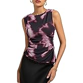 Kate Kasin Women Floral Mesh Ruched Tank Top, Summer Y2k Going Out Tops, Casual Beach Vacation Travel Concert Outfits 2026