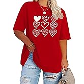 Plus Size Women Valentine Shirt Love Heart Graphic Short Sleeve Tee Shirt Funny Cute Valentine's Day Gift Tops