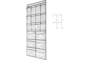 TidyMaster Extra Large Hanging Crystal Clear Over Door Shoe Organizers, Closet Shoe Organizer Shoe Rack Organizer Shoe Storage, 12+6Pockets, 4Hooks, white (59"x 21.6")
