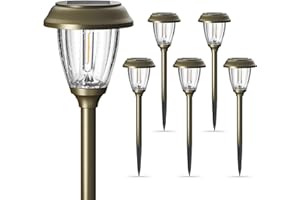 XMCOSY+ Solar Lights Outdoor 10/25 LM LED with 2 Lighting Modes, Solar Garden Lights Glass and Metal, IP65 Waterproof Solar Powered for Yard Pathway Walkway Driveway Patio (6 Pack, Warm White)