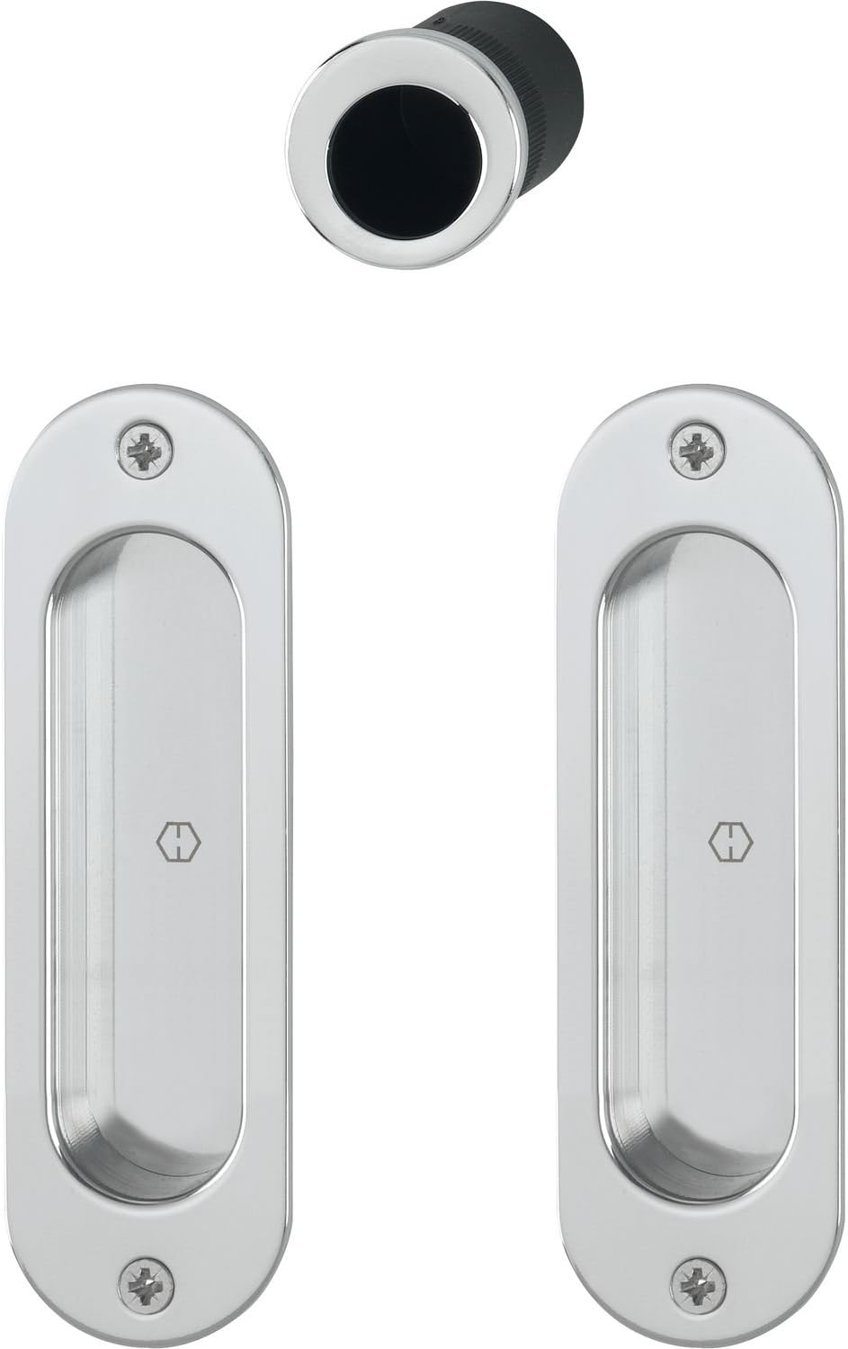 Hoppe M472 Sliding Door Handle Set, Visibly Screwed Plates, Chrome-Plated Aluminium with A Satin Finish, Recessed Handles