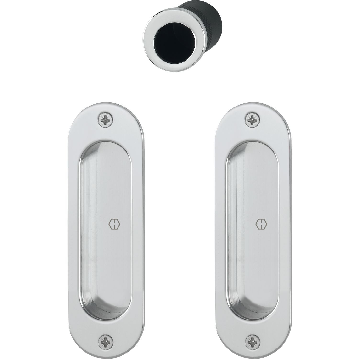 Hoppe M472 Sliding Door Handle Set, Visibly Screwed Plates, Chrome-Plated Aluminium with A Satin Finish, Recessed Handles