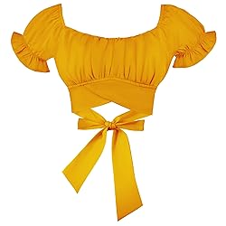 COOUFE Women's Crop Tops Ruffle Short Sleeve Tie