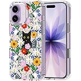MOSNOVO for iPhone 17 Case | Military Grade 6.6ft Drop Tested | Camera Control | Clear with Black Cat in Garden Design
