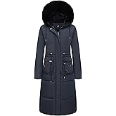 MOERDENG Women's Long Winter Puffer Coat Waterproof Warm Maxi Down Jacket Faux Fur Removable Hood Parka