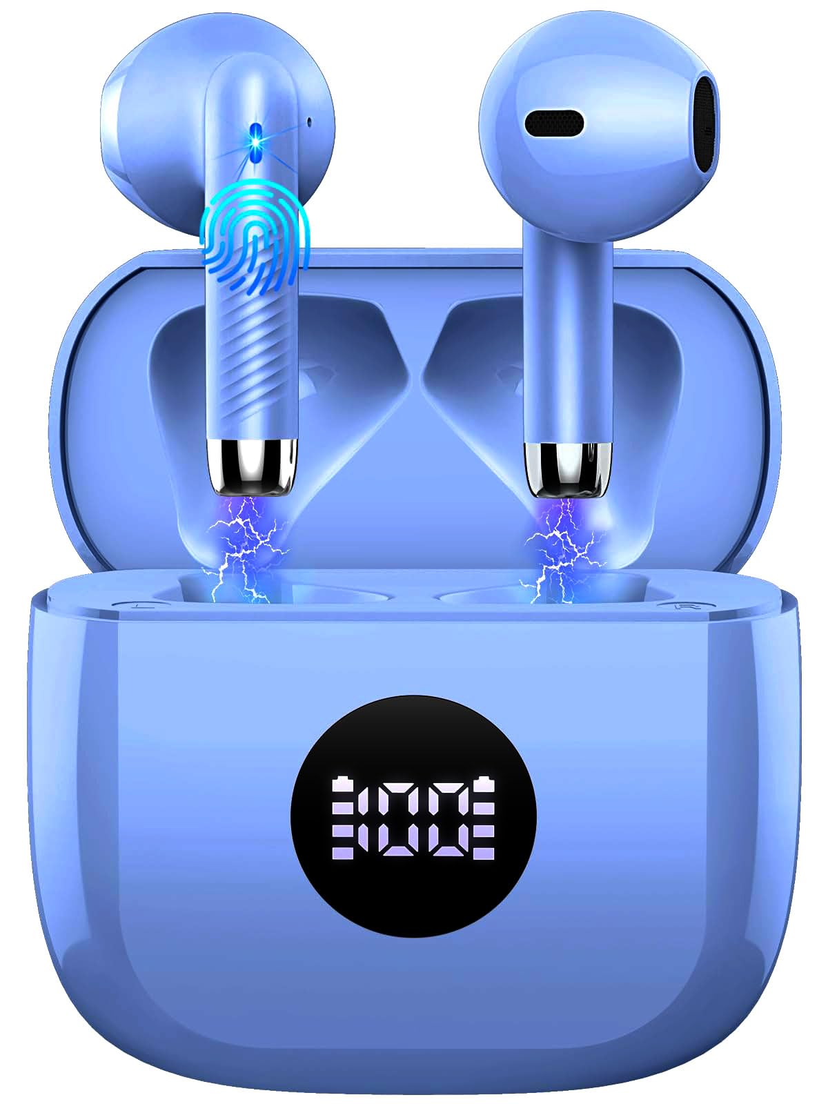 Wireless Earbuds, Bluetooth 5.4 Headphones in Ear with 4 ENC Noise Cancelling Mic, Bluetooth Earbuds 40H Playtime, HiFi Stereo Deep Bass Wireless Earphones, IP7 Waterproof, USB-C Fast Charge, Violet