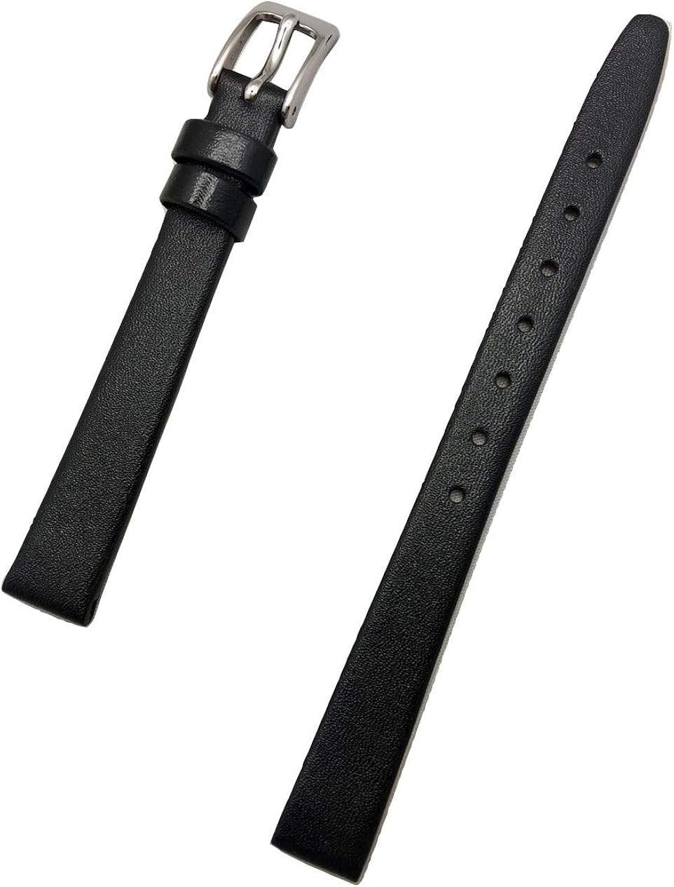 10mm Black, Flat, Elegant Calfskin Leather Watchband
