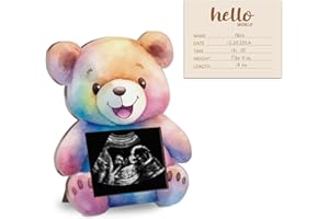 HATZELOU Hatzoglou Baby Ultrasound Photo Frame with Stand, Color Bear Baby Announcements Photo Frame, Baby Announcement Sign with Writing Card, Pregnancy Milestone Keepsakes 4.3 * 5.3 IN Picture