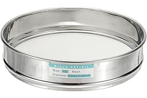 PATIKIL 60 Mesh(0.3mm) Lab Sieve, 11.8"(30cm) Diameter 304 Stainless Steel Wire Cloth Fine Mesh Sieve for Industrial Laborato