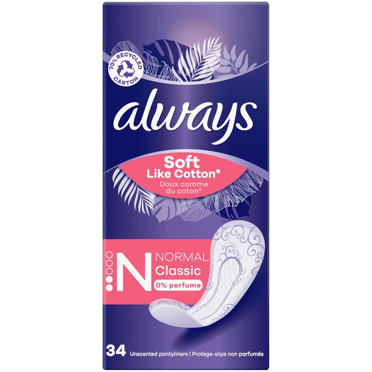 Always Dailies Soft Like Cotton Normal Panty Liners, 34 Count
