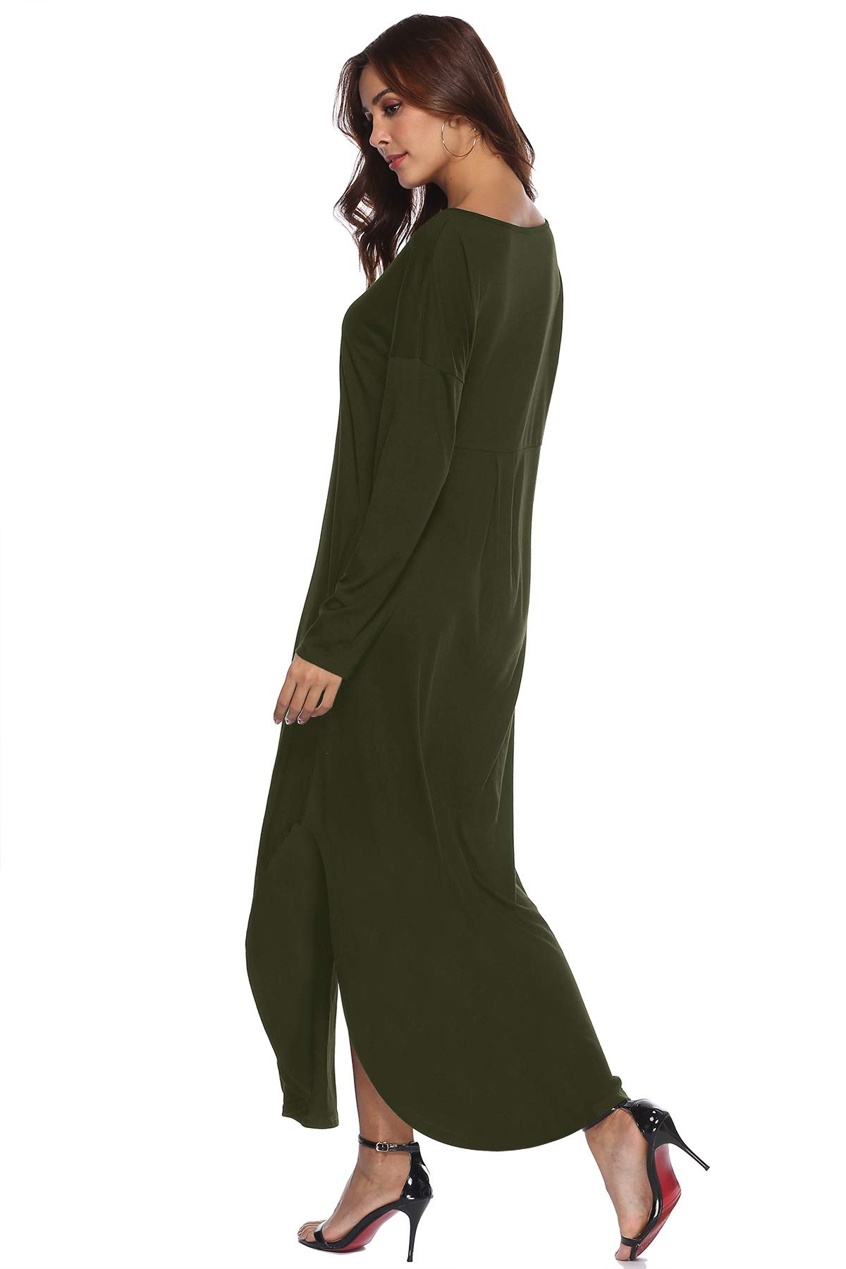 RQH Women's Autumn Long Sleeves Casual Loose Side Split Maxi Knit