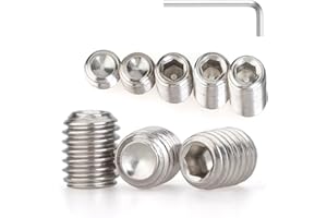 HIRTUOTTER M6 x 6mm 50 Pcs Set Screws, Headless Concave End, Grub Screws with Internal Hex Drive, 304 Stainless Steel, Metric Thread, Includes Allen Wrench, for Bathroom Fixtures, Towel Racks, Light Fixtures