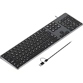 9H Full Size Aluminum USB Wired Keyboard, Slim Computer Keyboard for PC | Plug-and-play USB connection, full-size layout with numeric keypad, compatible with Windows and Mac.