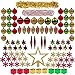 100ct Christmas Tree Decorations Ball Ornaments Assorted Decorations Gold Red and Green, Xmas Decorations Full Set, including Tree Topper, Balls, Bead and tinsel Garlands, Pine Cones by Kingyee Kids