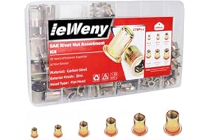 ieWeny Rivet Nut Assortment Kit(278Pcs), 1/4"-20, 3/8"-16, 5/16"-18, #10-24, #8-32, #6-32UNC SAE Carbon Steel Rivnuts Set, Threaded Inserts for Sheet Metal, Automotive and Tube