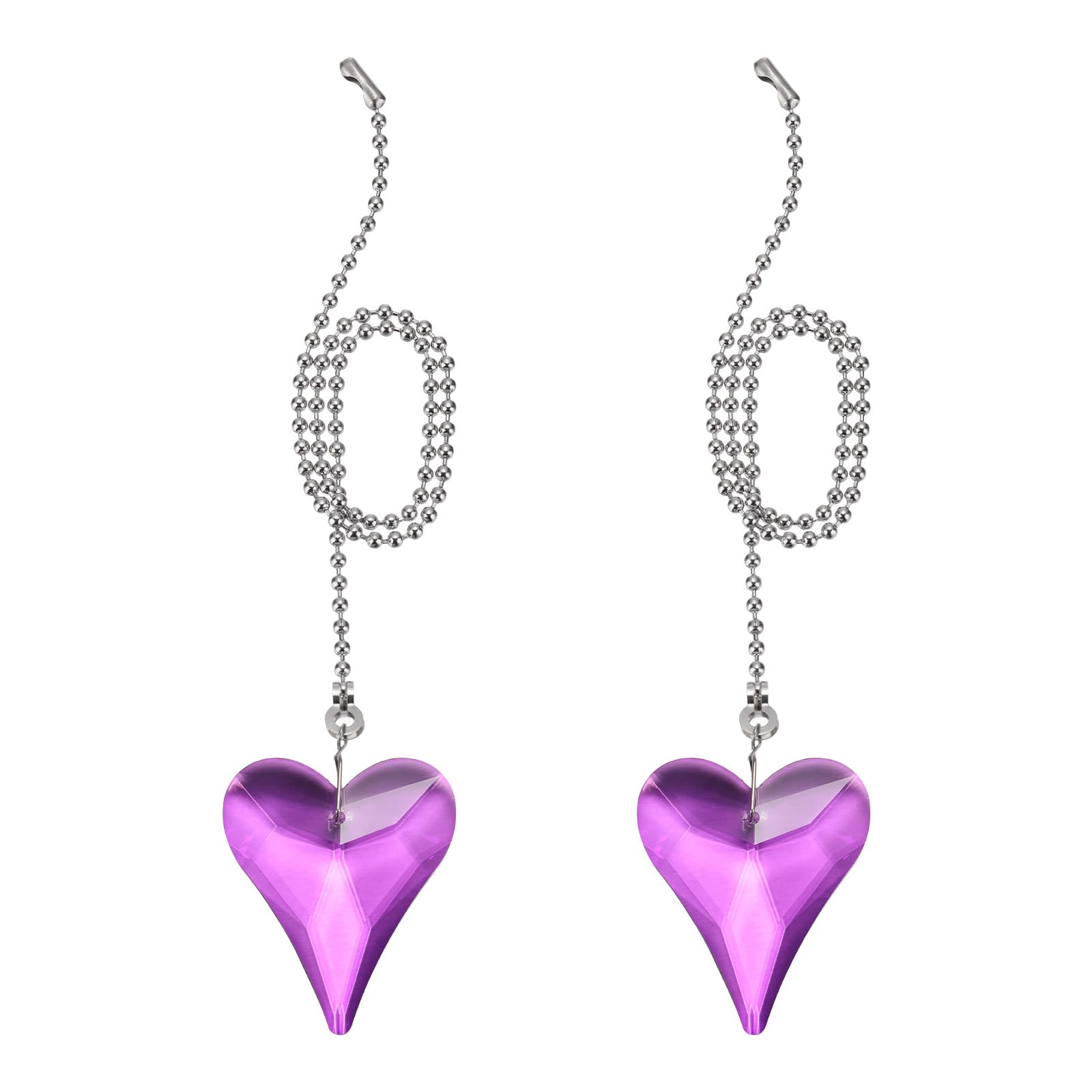 PATIKIL 13 Inch Crystal Ceiling Fan Pull Chains, 2 Pcs Beaded Ball Fan Pull Chain New Heart Ceiling Fan Extender with Ball Chain Connector for Ceiling Light Lamp Fans, Purple