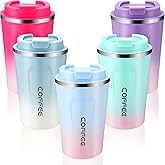 Honeydak 5 Pack Travel Coffee Mugs 12oz Insulated Coffee Cup with Lid Stainless Steel Vacuum Gradient Colorful Tumbler Reusable Leakproof Travel Cups for Hot & Cold Drinks
