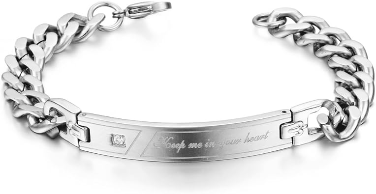 Jewelrywe Gioielli Bracciale Da Uomo Donna Acciaio Inossidabile Coppia Amanti Keep Me In Your Heart Scolpito Su Braccialetto Uomo Amazon It Gioielli