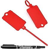 LeadSeals 100pcs Blank Plastic Tags for Labeling Reusable Hanging Tags Ties Key Tag Storage Labels Waterproof Plastic Mark Label Writable Hang Sign with One Marker Pen (Red)