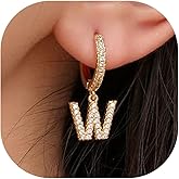 Initial Dangle Hoop Earrings Gold Plated Cubic Zirconia Alphabet Drop Earrings Dainty Hinged Huggie Earrings 26 Letters A To Z