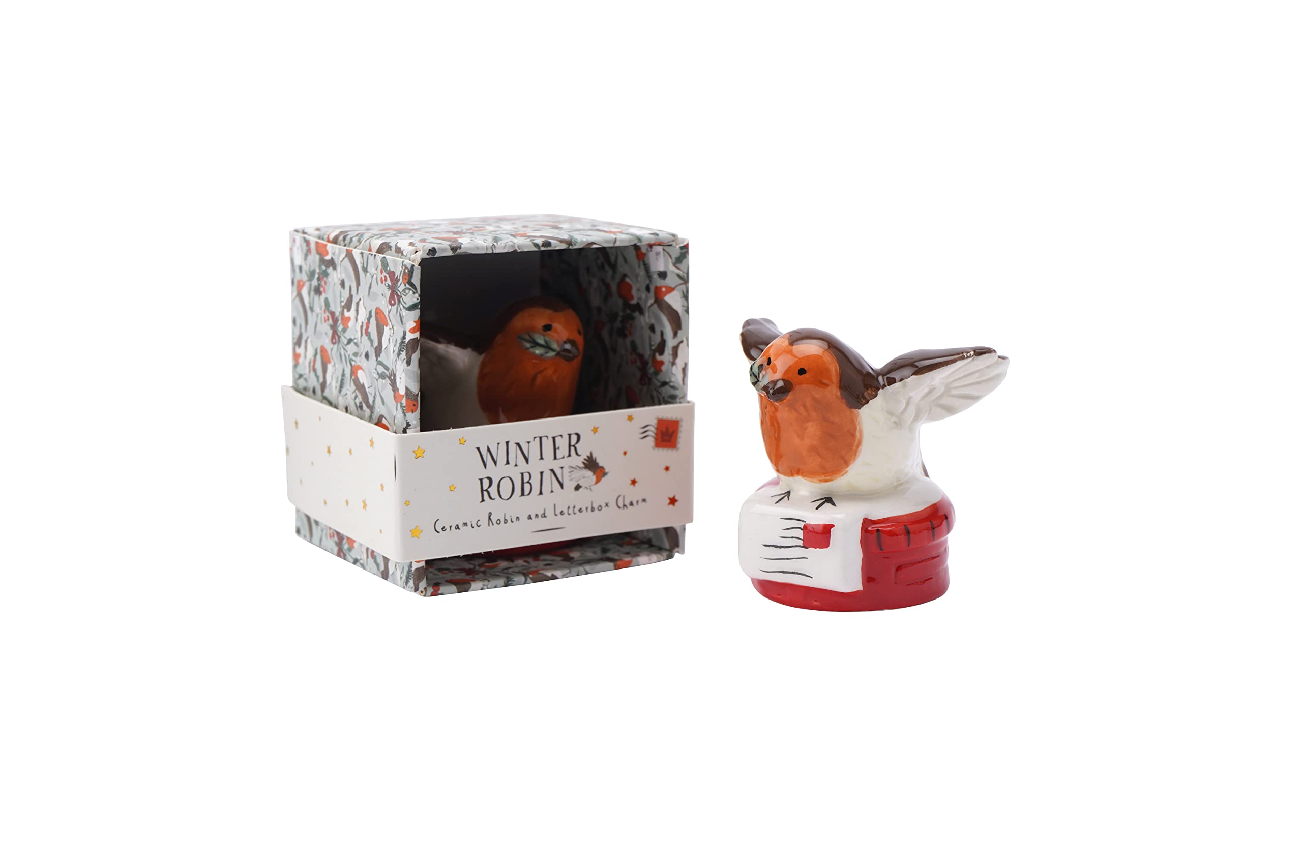 CGB Giftware | Ceramic Robin and Letterbox Charm with Gift Box | Brown Orange Red | Lucky Ornament Collectable Decoration | Home Accessory | Gift For Christmas | Winter Robin Range | GB06228