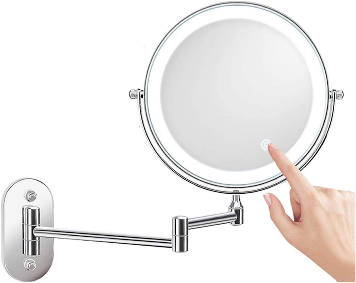 Gurun Wandhalte-Make-up-Spiegel - 5x/10x Vergrößerung, Doppelseitig, Chrom