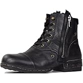 OSSTONE Moto Boots for Men Fashion Zipper-up Leather Chukka Boots Casual Shoes Retro Style OS-5008-8-Retro-US